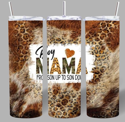 Boy MAMA 20oz Tumbler – Rustic Cowhide & Leopard Style 🤎✨