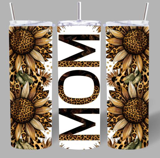 Sunflower Leopard “MOM” 20oz Tumbler – Stylish & Bold 🌻✨