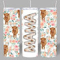Highland Cow Floral “MAMA” 20oz Tumbler – Cute & Rustic 🌸🐄