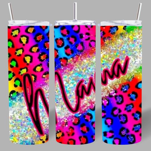 Neon Leopard “Mama” 20oz Tumbler – Bright, Bold & Full of Personality 🌈🐆