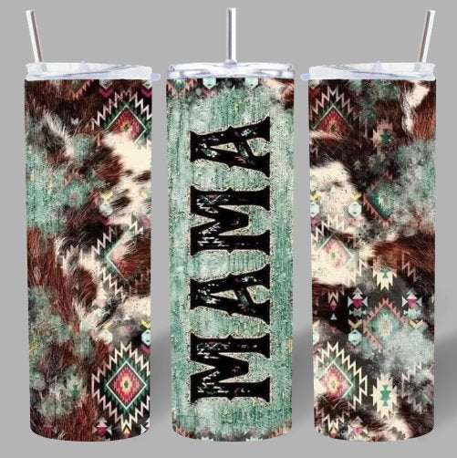 Western Aztec “MAMA” 20oz Tumbler – Rustic & Bold 🤎✨