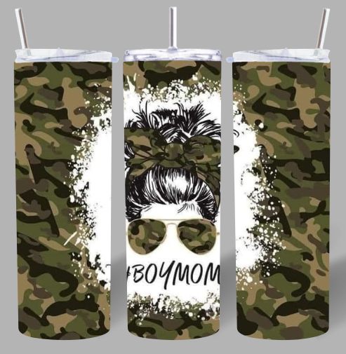 Camo “Boy Mom” 20oz Tumbler – Bold & Everyday Ready 💚🖤