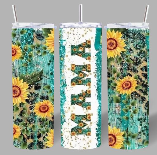 Sunflower Teal “MAMA” 20oz Tumbler – Rustic & Vibrant 🌻✨