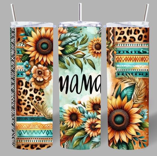 Sunflower Western “MAMA” 20oz Tumbler – Rustic, Bold & Beautiful 🌻✨