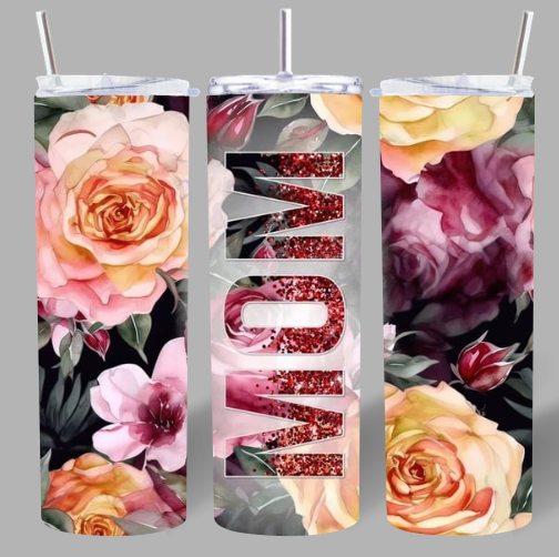 Floral “MOM” 20oz Tumbler – Elegant, Bold & Beautiful 🌹✨
