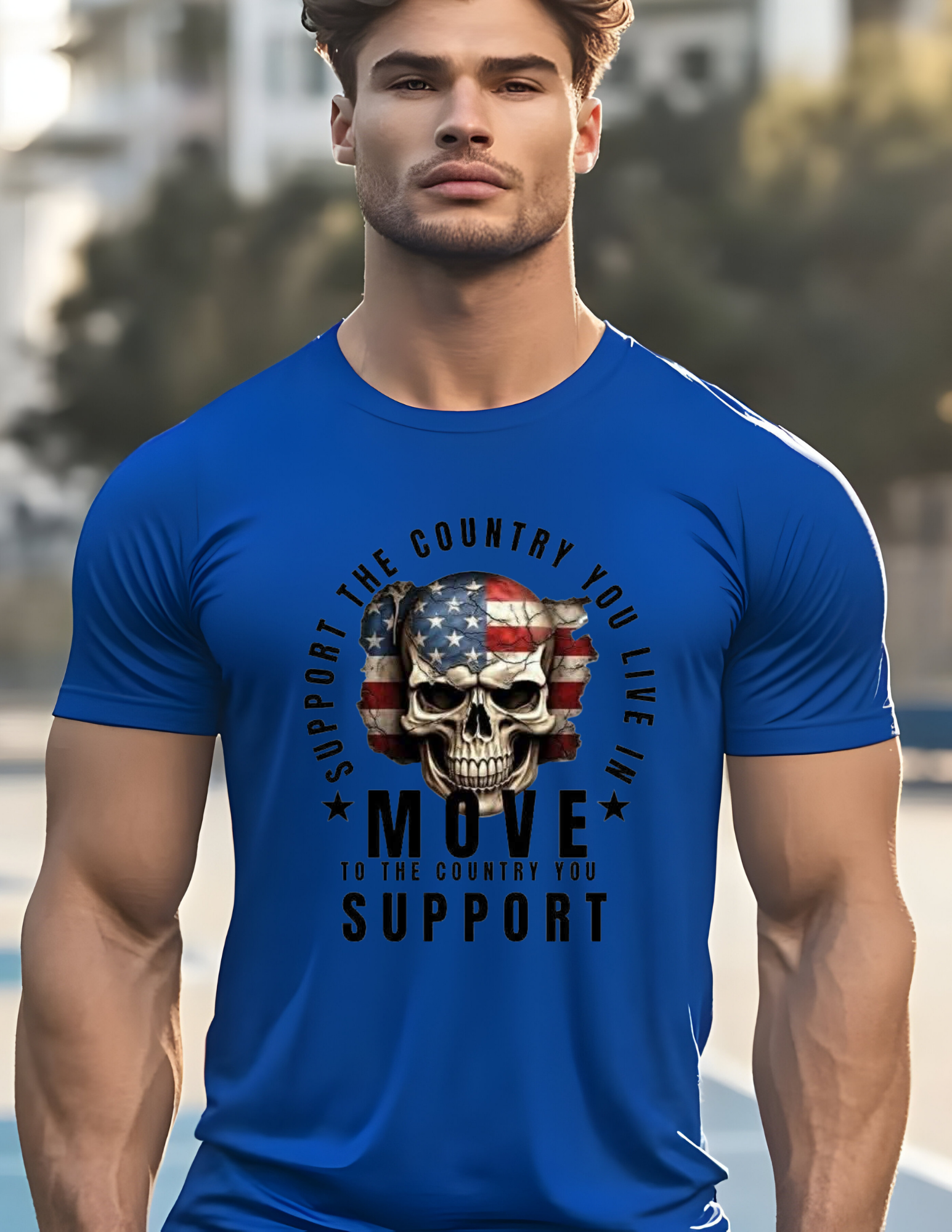 Support the Country You Live In Patriotic Skull Tee