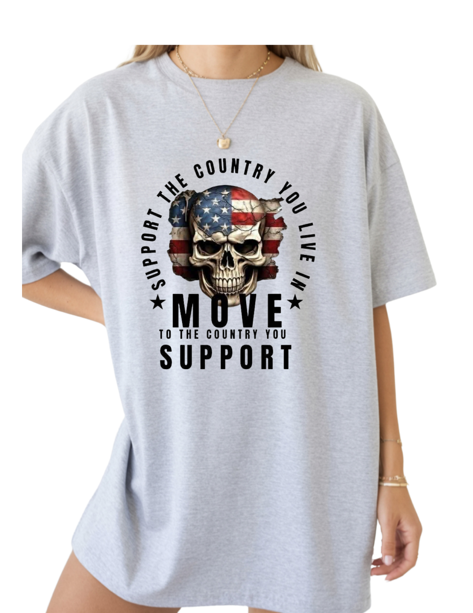 Support the Country You Live In Patriotic Skull Tee