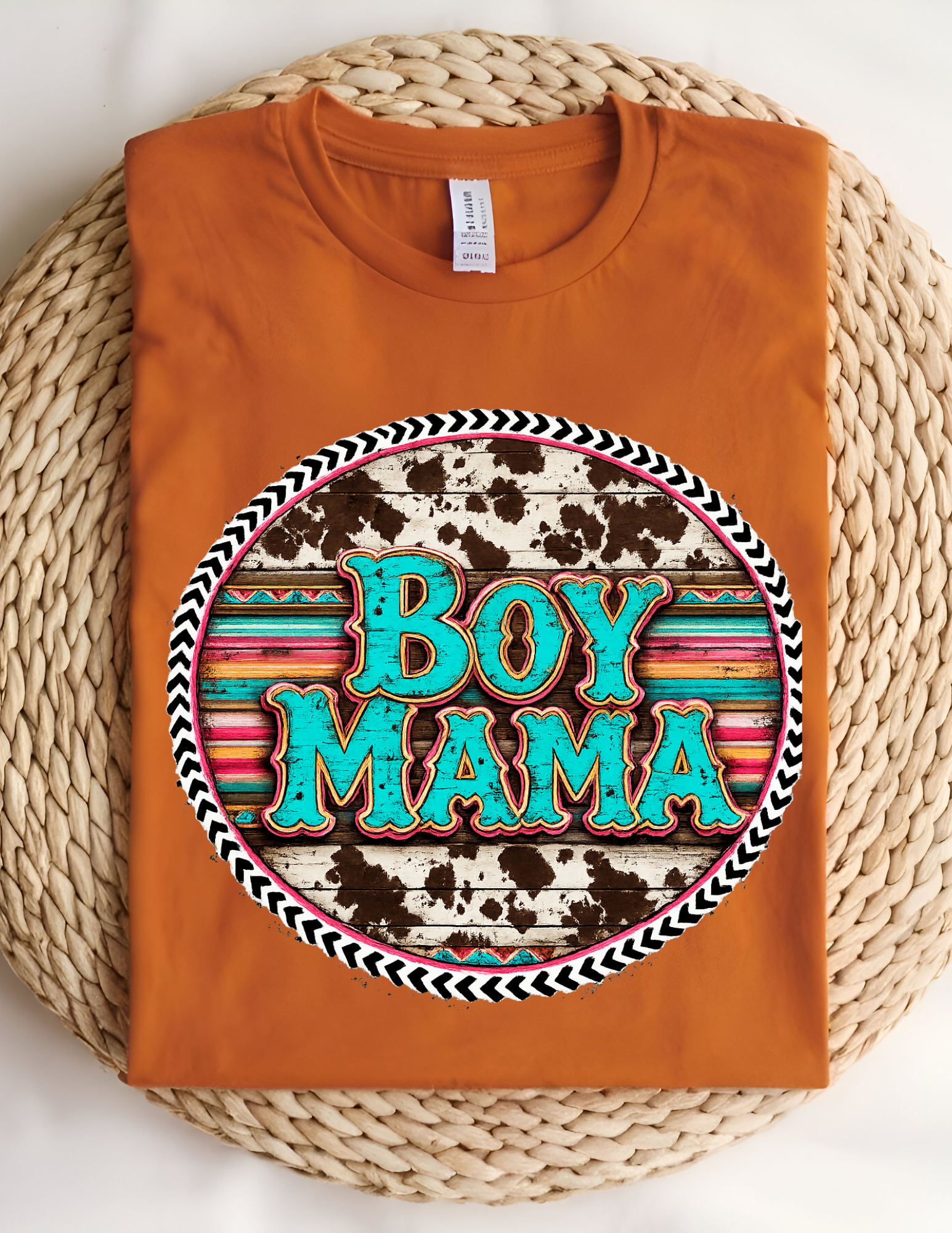 Western Serape Cowhide “Boy Mama” Graphic Tee
