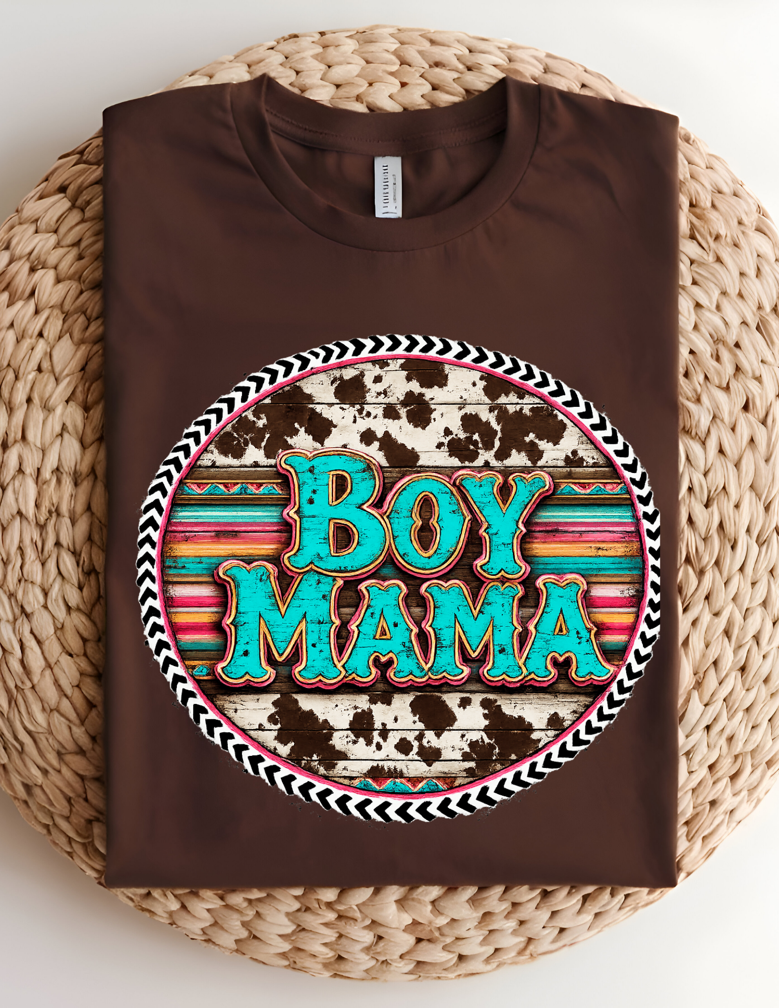 Western Serape Cowhide “Boy Mama” Graphic Tee