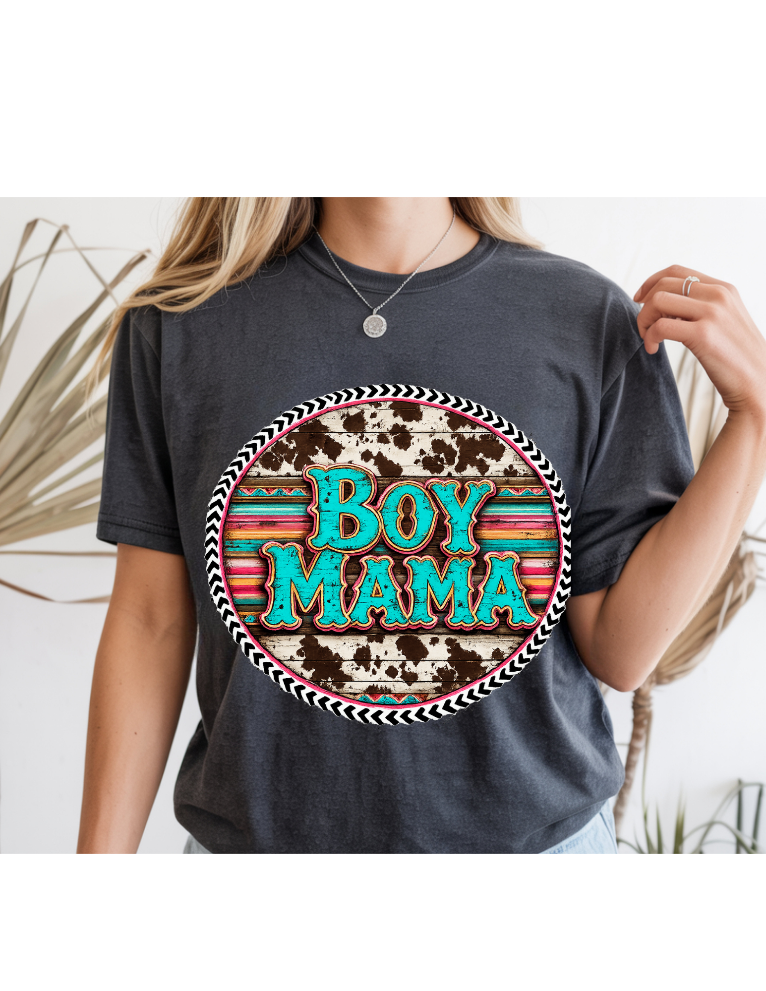 Western Serape Cowhide “Boy Mama” Graphic Tee