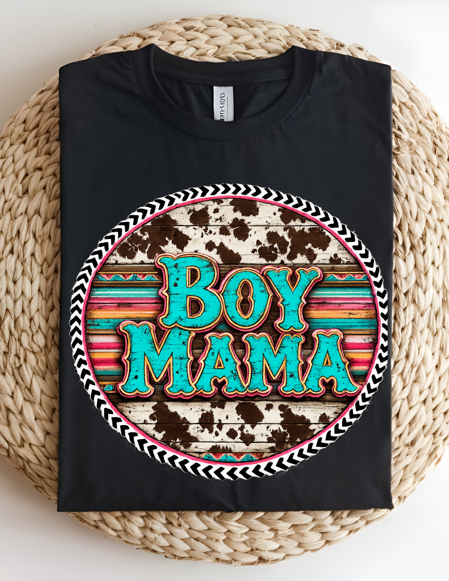Western Serape Cowhide “Boy Mama” Graphic Tee