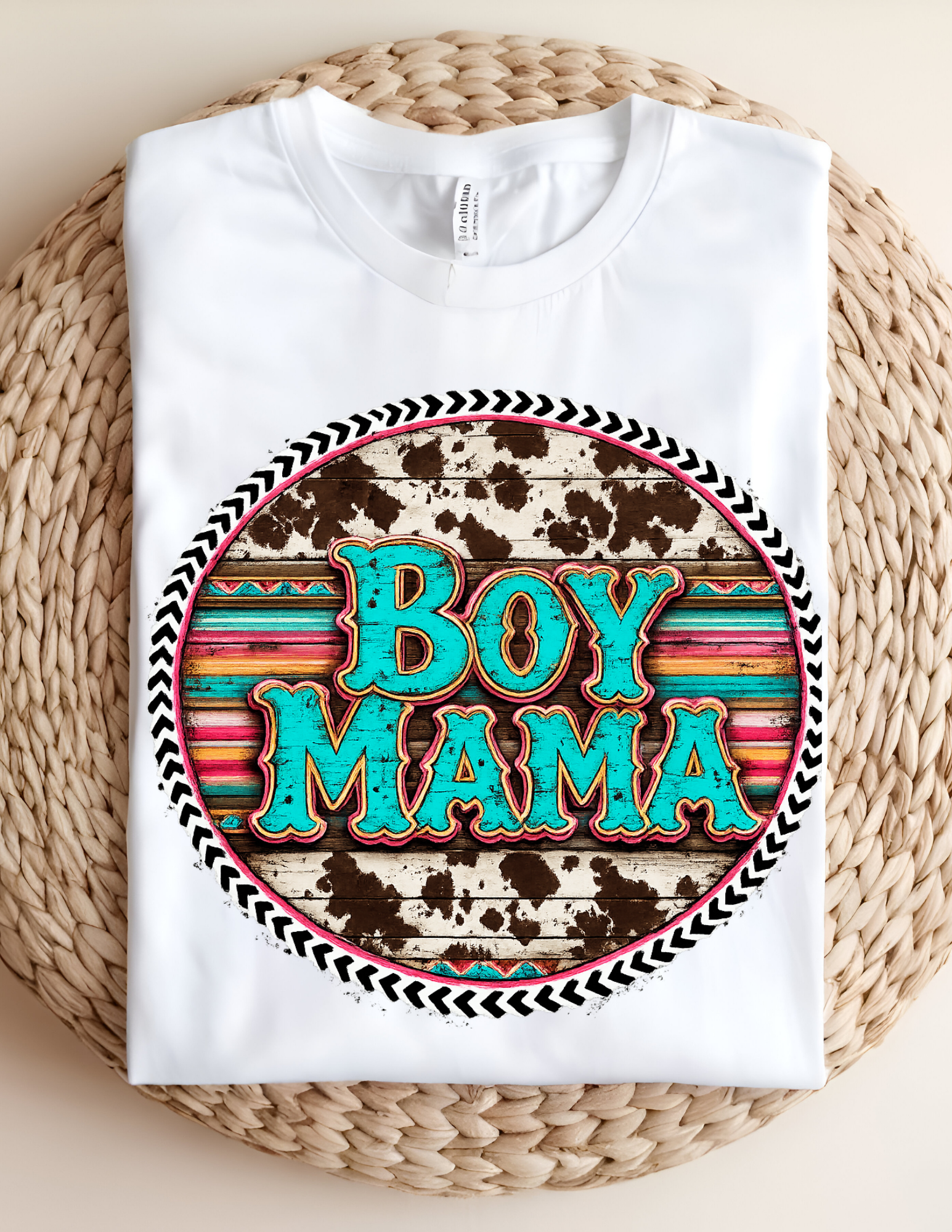 Western Serape Cowhide “Boy Mama” Graphic Tee