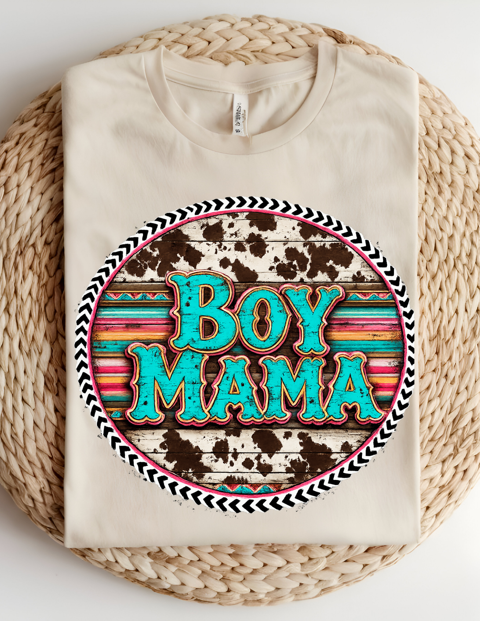Western Serape Cowhide “Boy Mama” Graphic Tee
