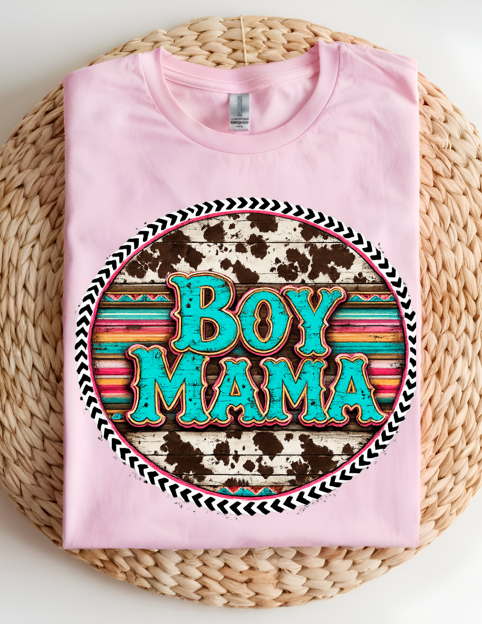 Western Serape Cowhide “Boy Mama” Graphic Tee