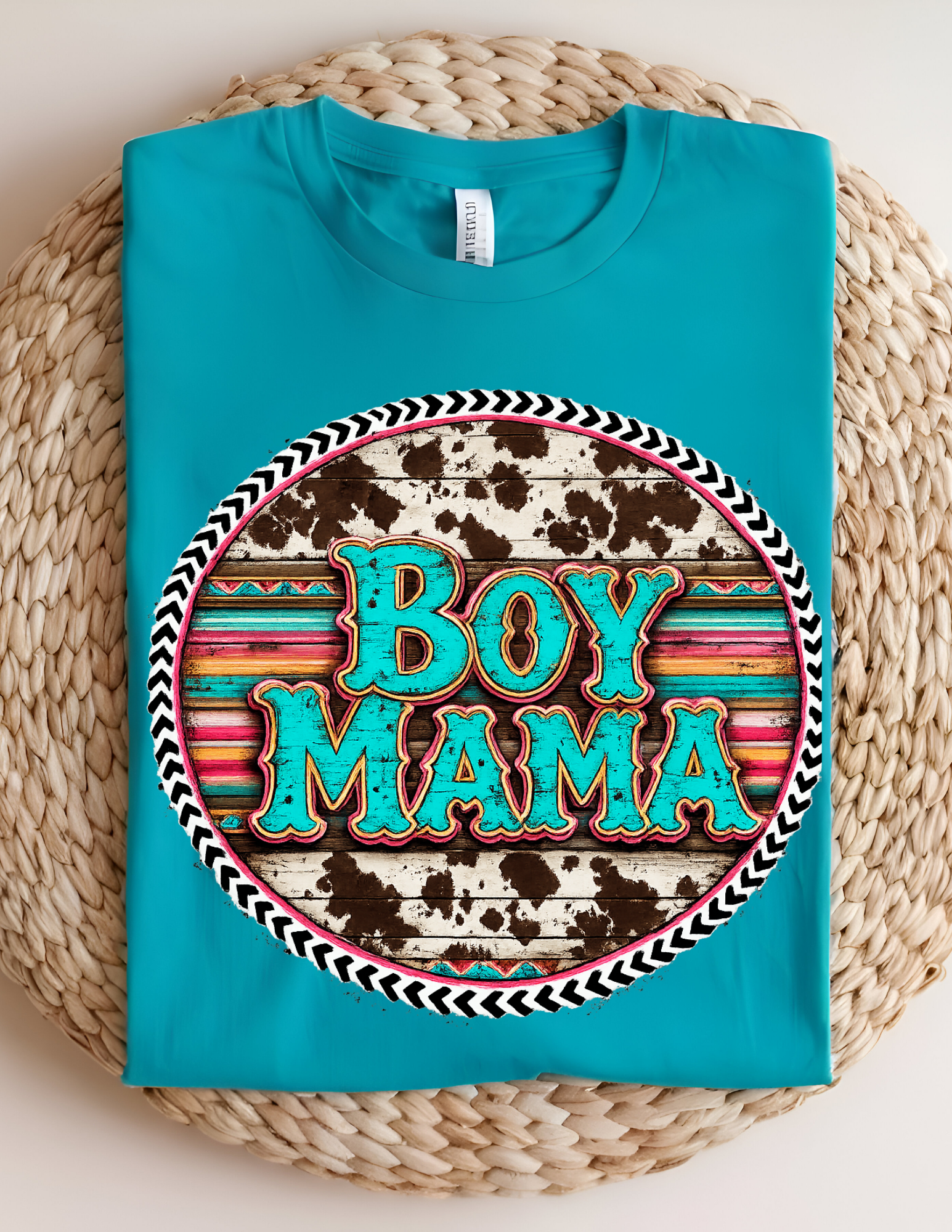 Western Serape Cowhide “Boy Mama” Graphic Tee