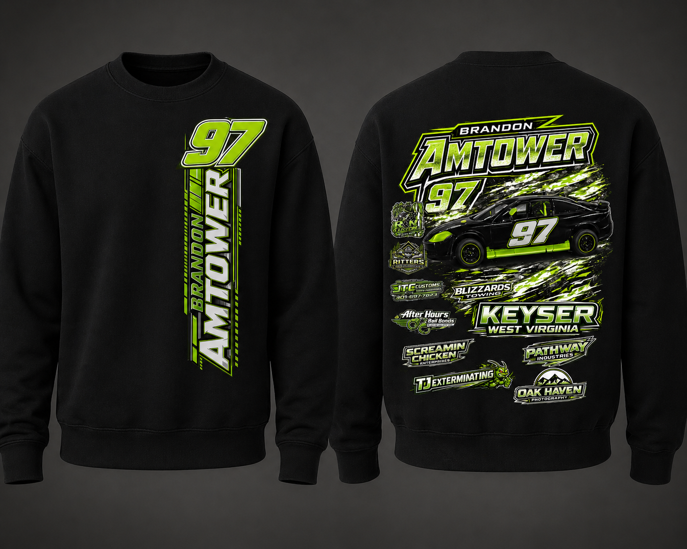 Brandon Amtower Racing #97 Apparel – T-Shirts, Sweatshirts & Hoodies 🏁💚