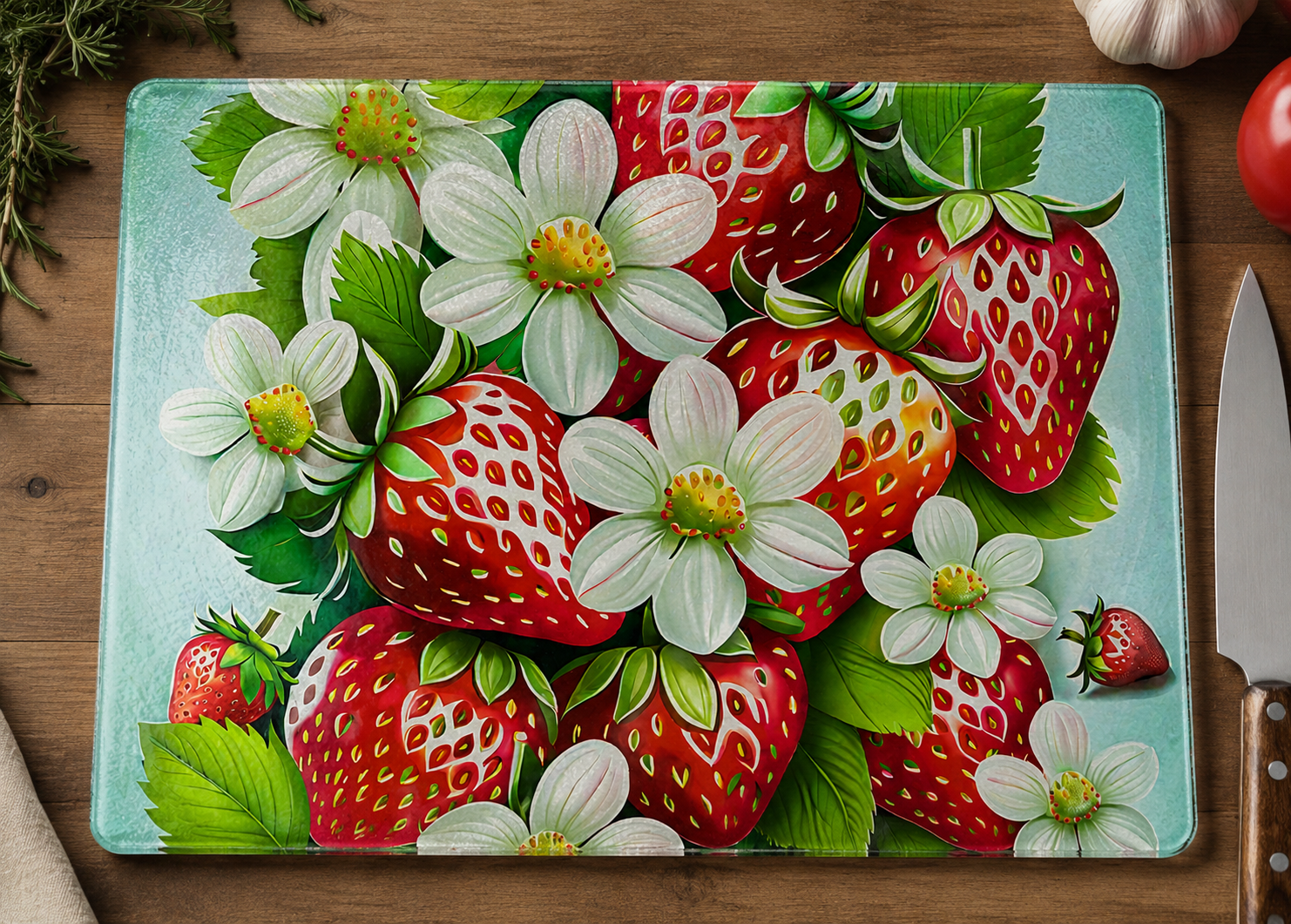 Strawberry Blossom Tempered Glass Cutting Board