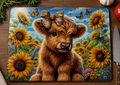 Sunflower Highland Cow Tempered Glass Cutting Board