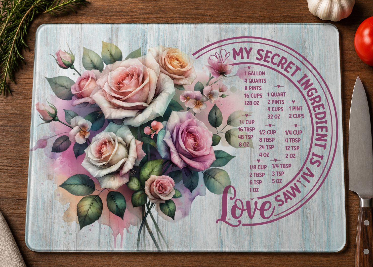 My Secret Ingredient Is Always Love Tempered Glass Cutting Board