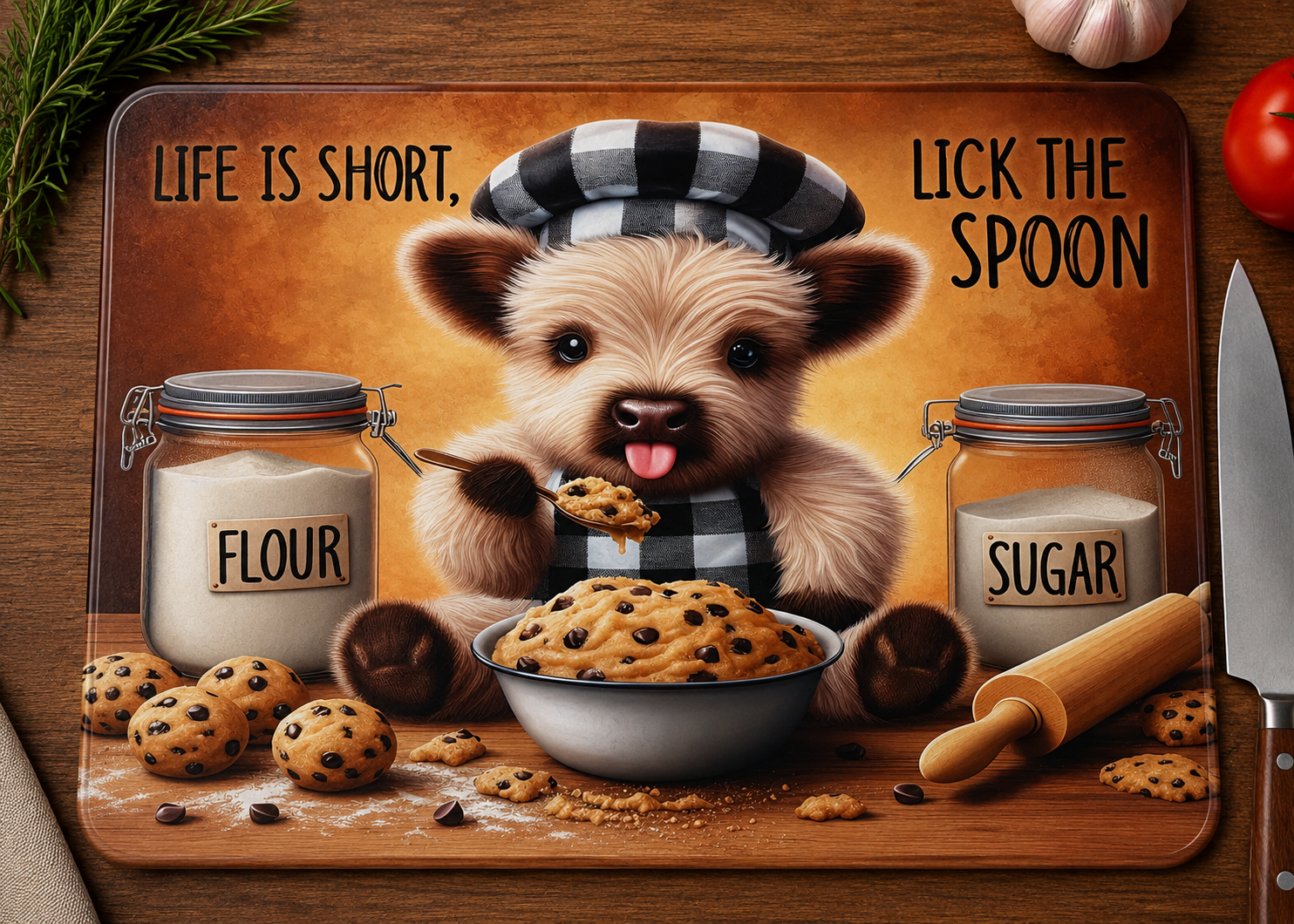 Life Is Short, Lick the Spoon Glass Cutting Board