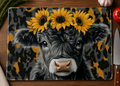 Sunflower Highland Cow Glass Cutting Board