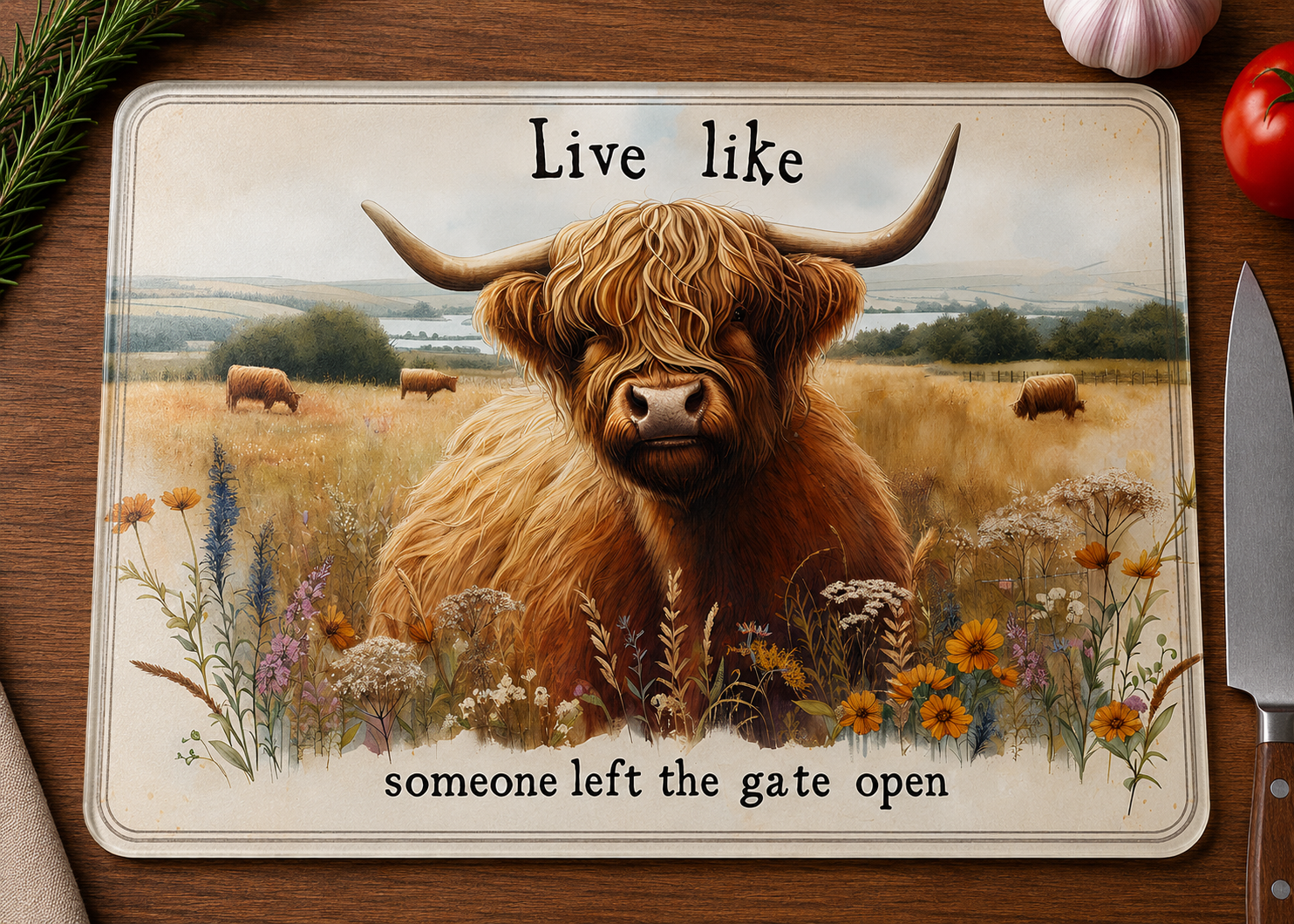 Live Like Someone Left the Gate Open Glass Cutting Board