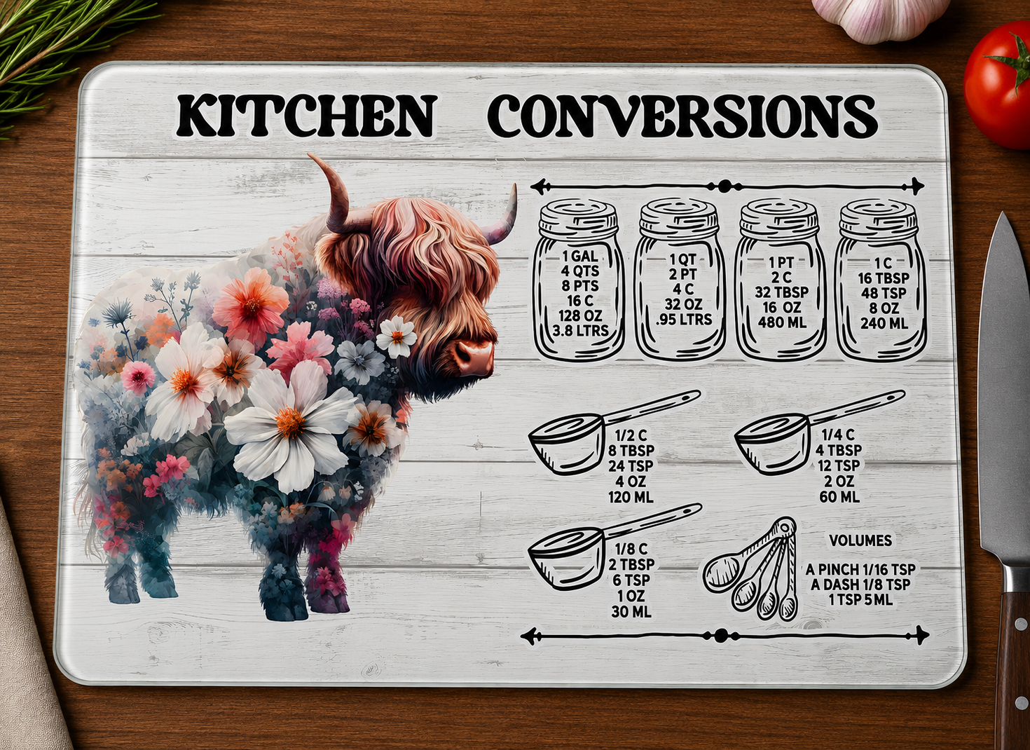 Highland Cow Kitchen Conversions Glass Cutting Board