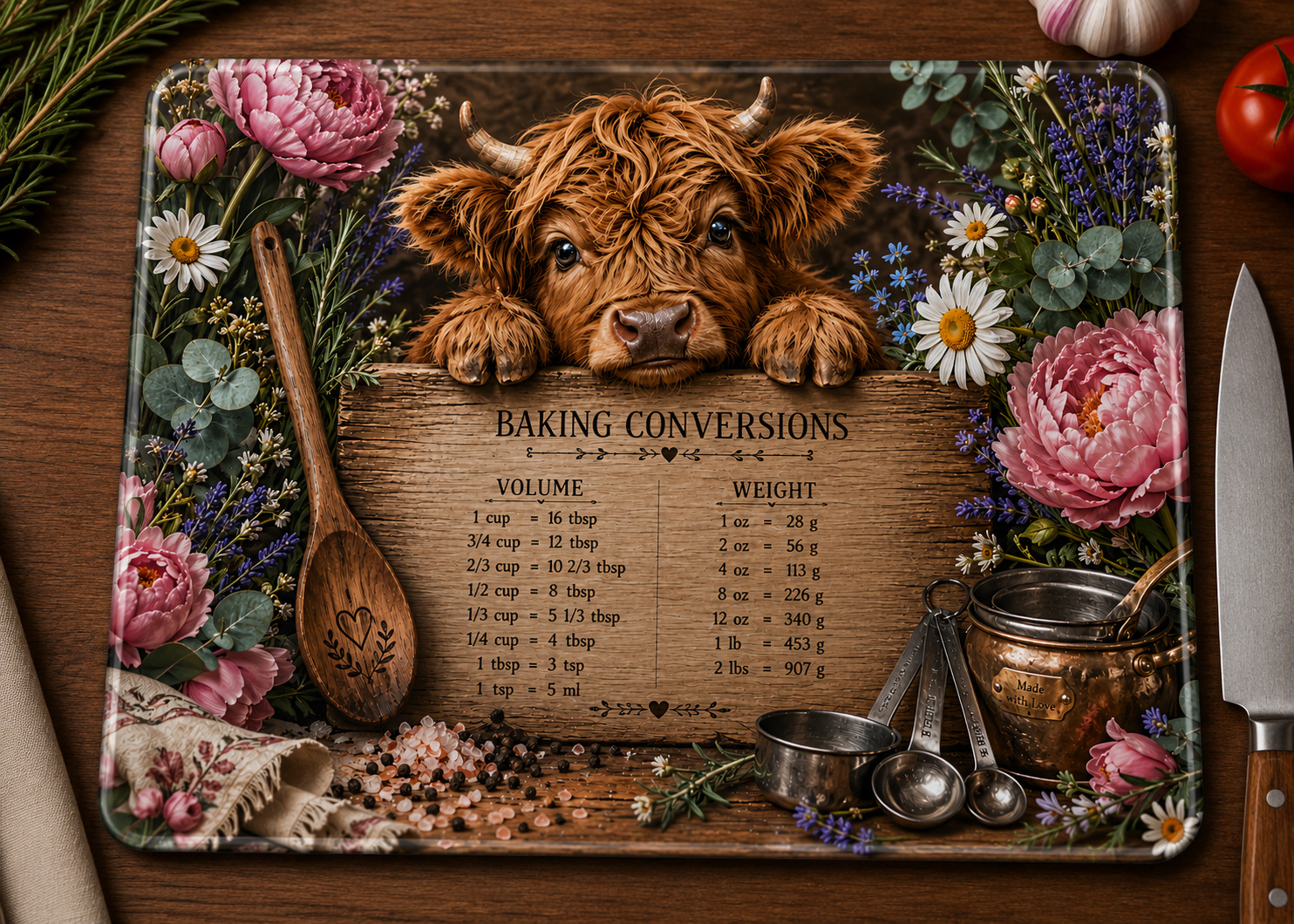 Baking Conversions Highland Cow Glass Cutting Board