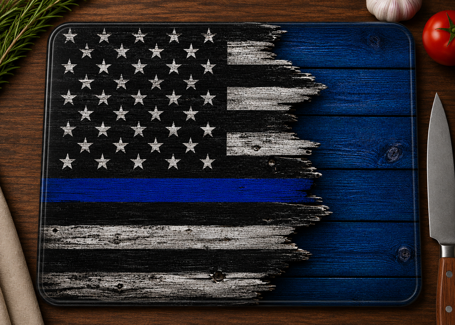 Thin Blue Line American Flag Glass Cutting Board
