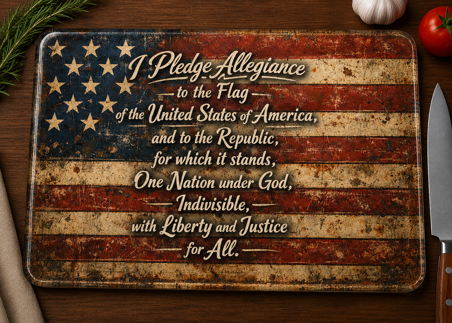 Vintage American Flag Pledge Glass Cutting Board