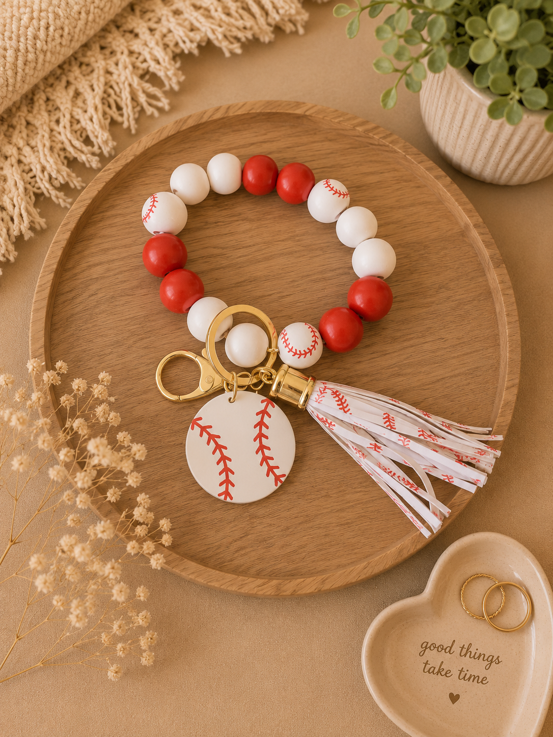 Baseball Beaded Wristlet Keychain
