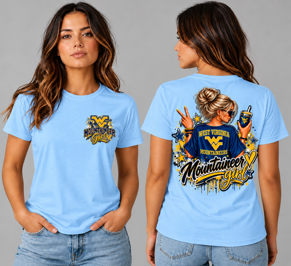 West Virginia Mountaineer Girl Front & Back Tee