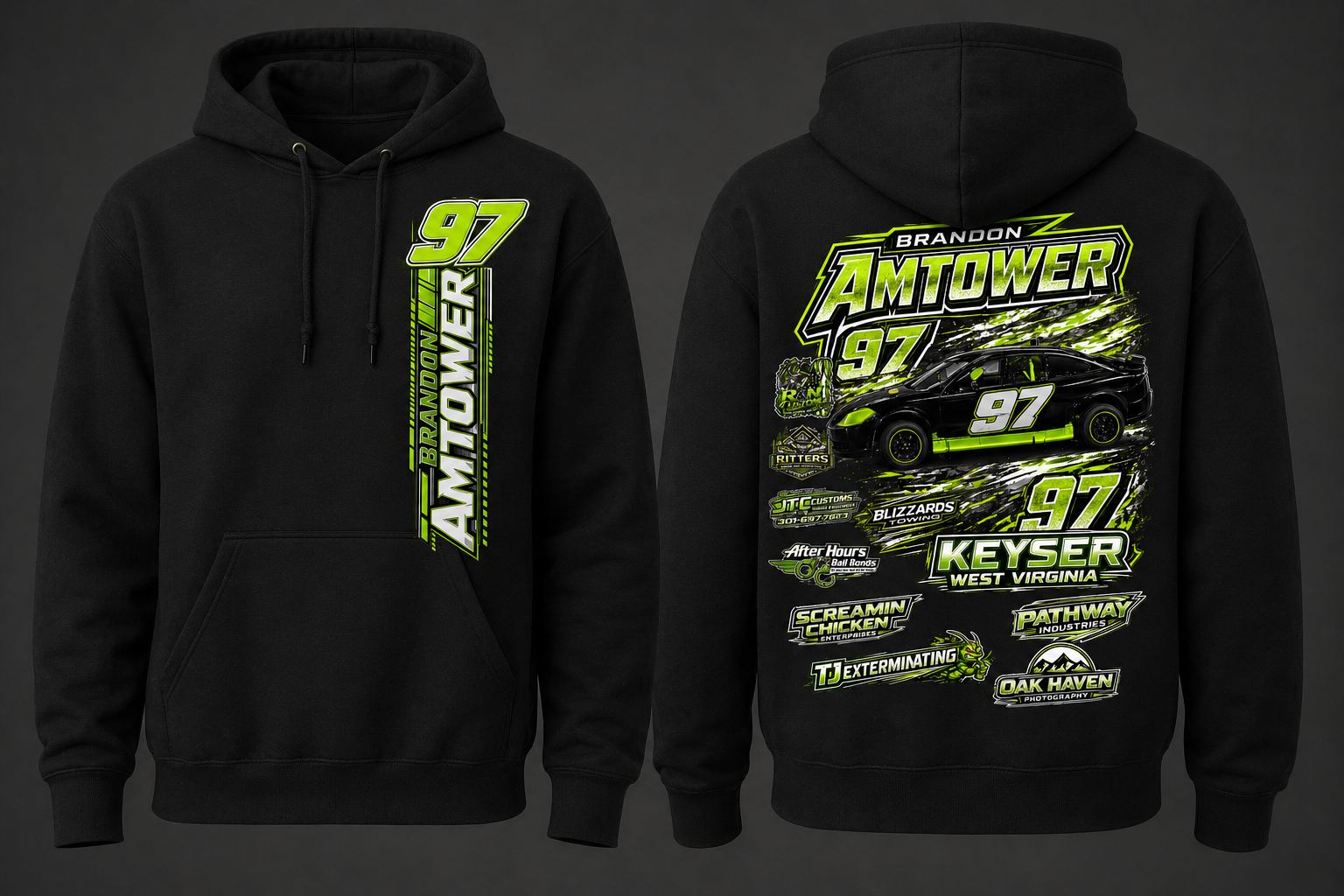 Brandon Amtower Racing #97 Apparel – T-Shirts, Sweatshirts & Hoodies 🏁💚