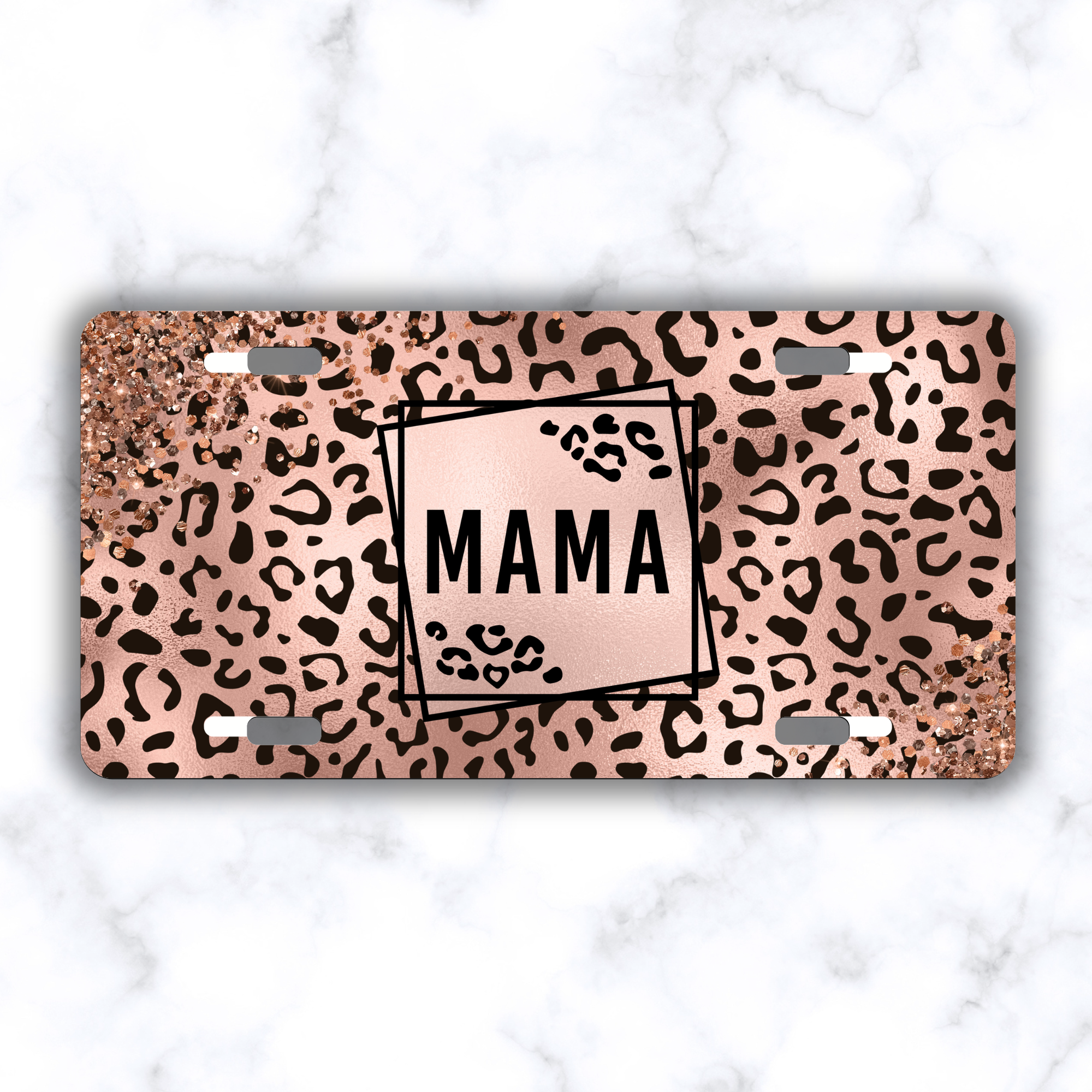 Rose Gold Leopard Mama License Plate