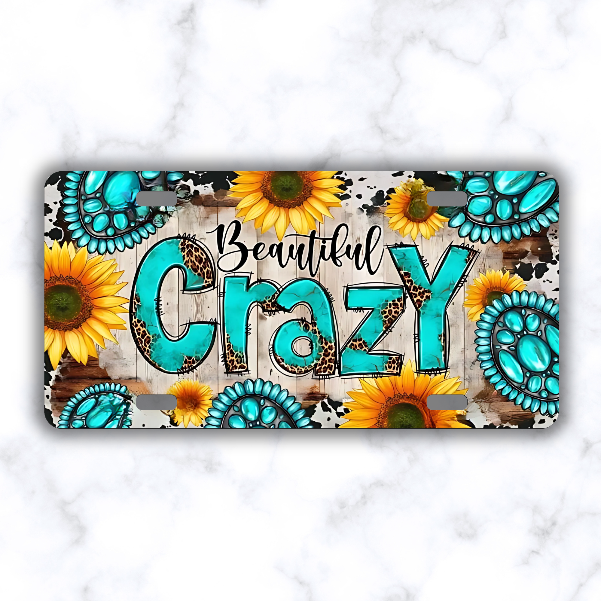 “Beautiful Crazy” Sunflower License Plate 🌻💙