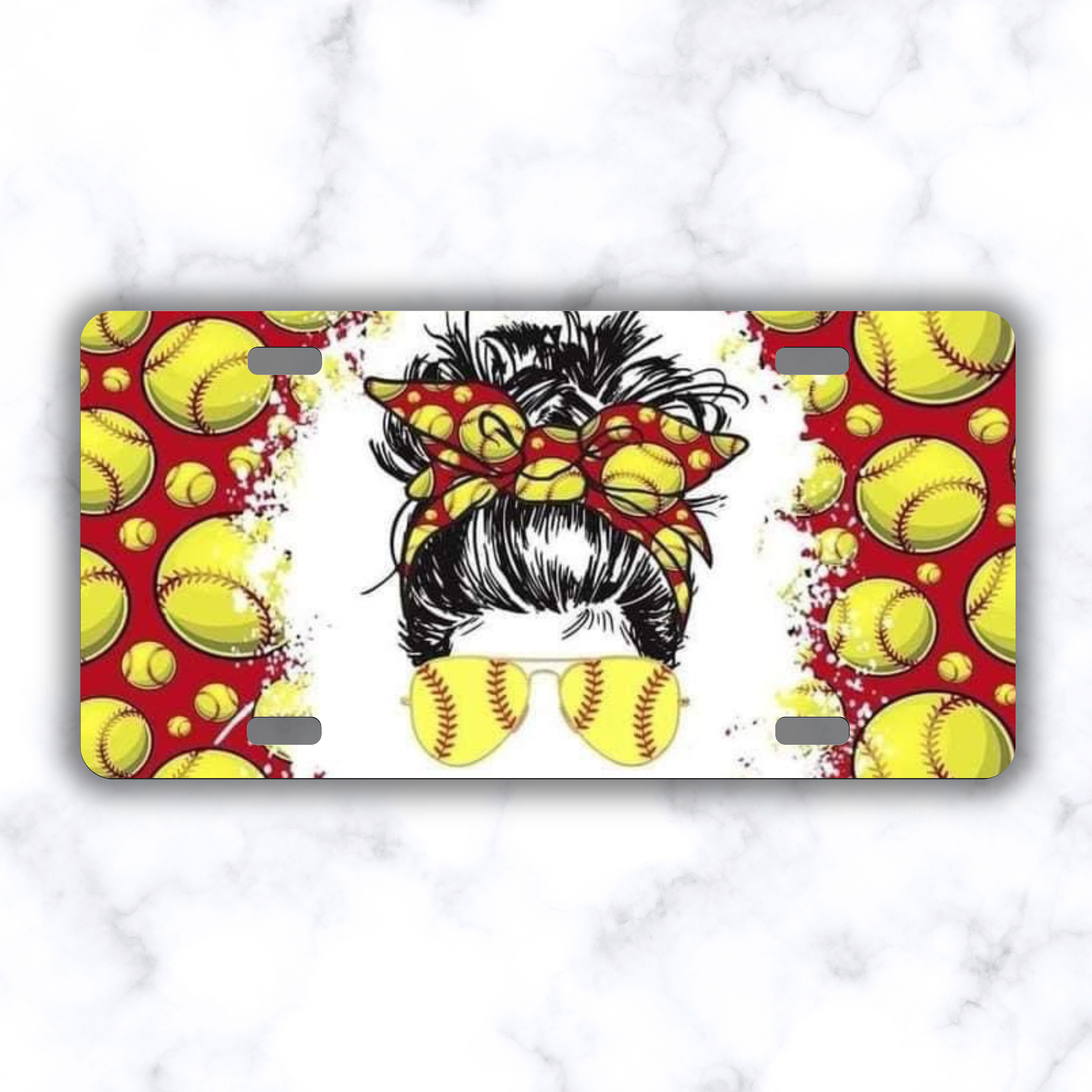 Softball Messy Bun License Plate
