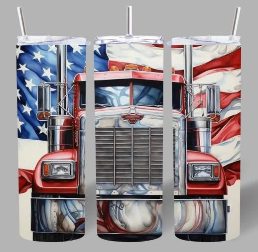 Patriotic Red Semi Truck Tumbler 🇺🇸🚛