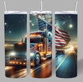 Patriotic Night Drive Semi Truck Tumbler 🇺🇸🌙🚛