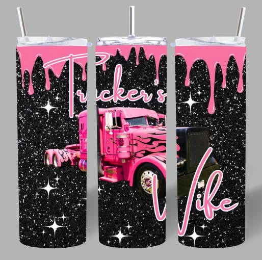 “Trucker’s Wife” Pink Drip Glitter Tumbler 💖🚛✨