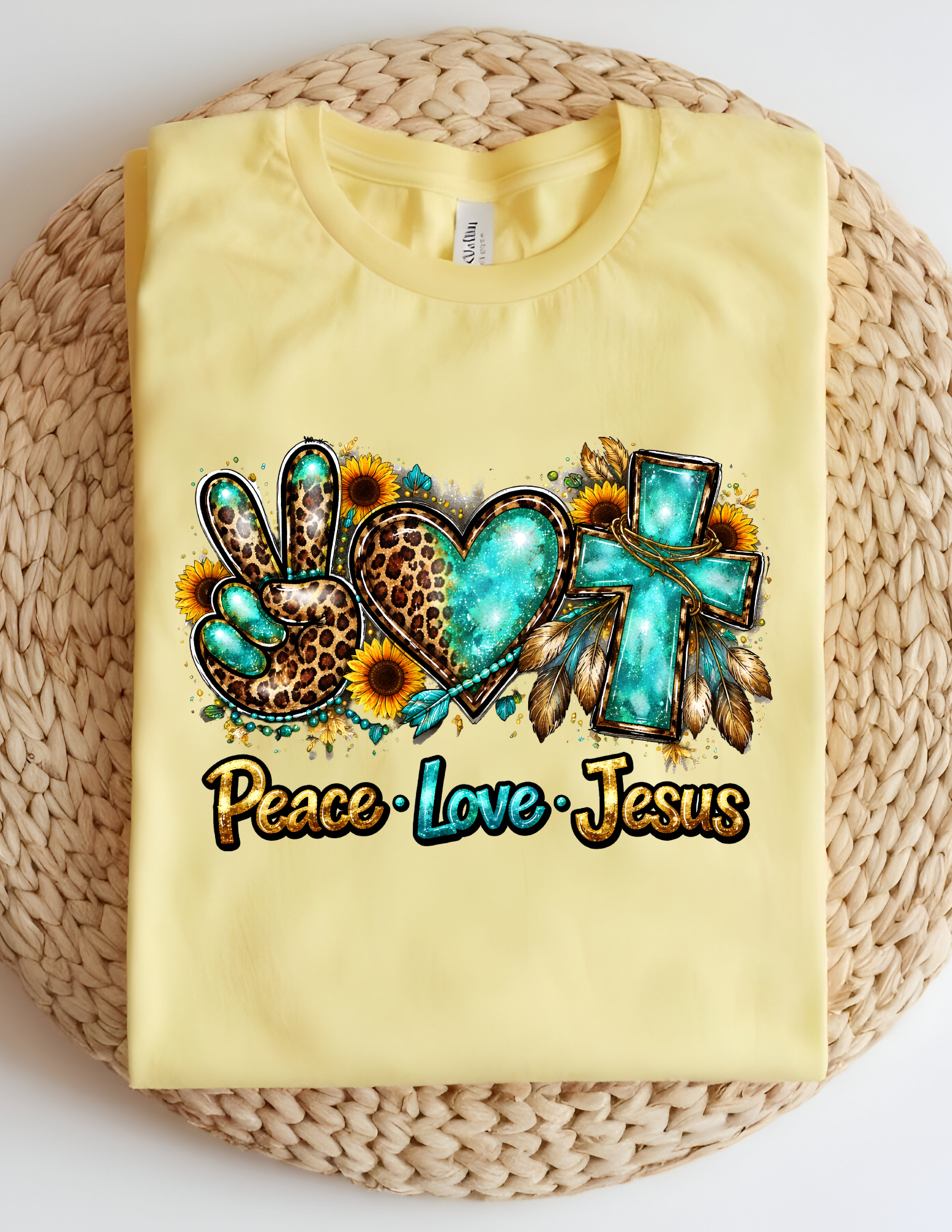 Peace Love Jesus Leopard & Turquoise Faith Tee