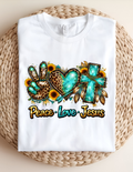 Peace Love Jesus Leopard & Turquoise Faith Tee