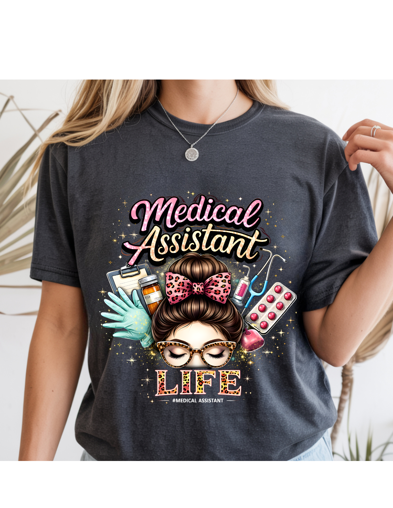 Medical Assistant Life Glitter Graphic Tee