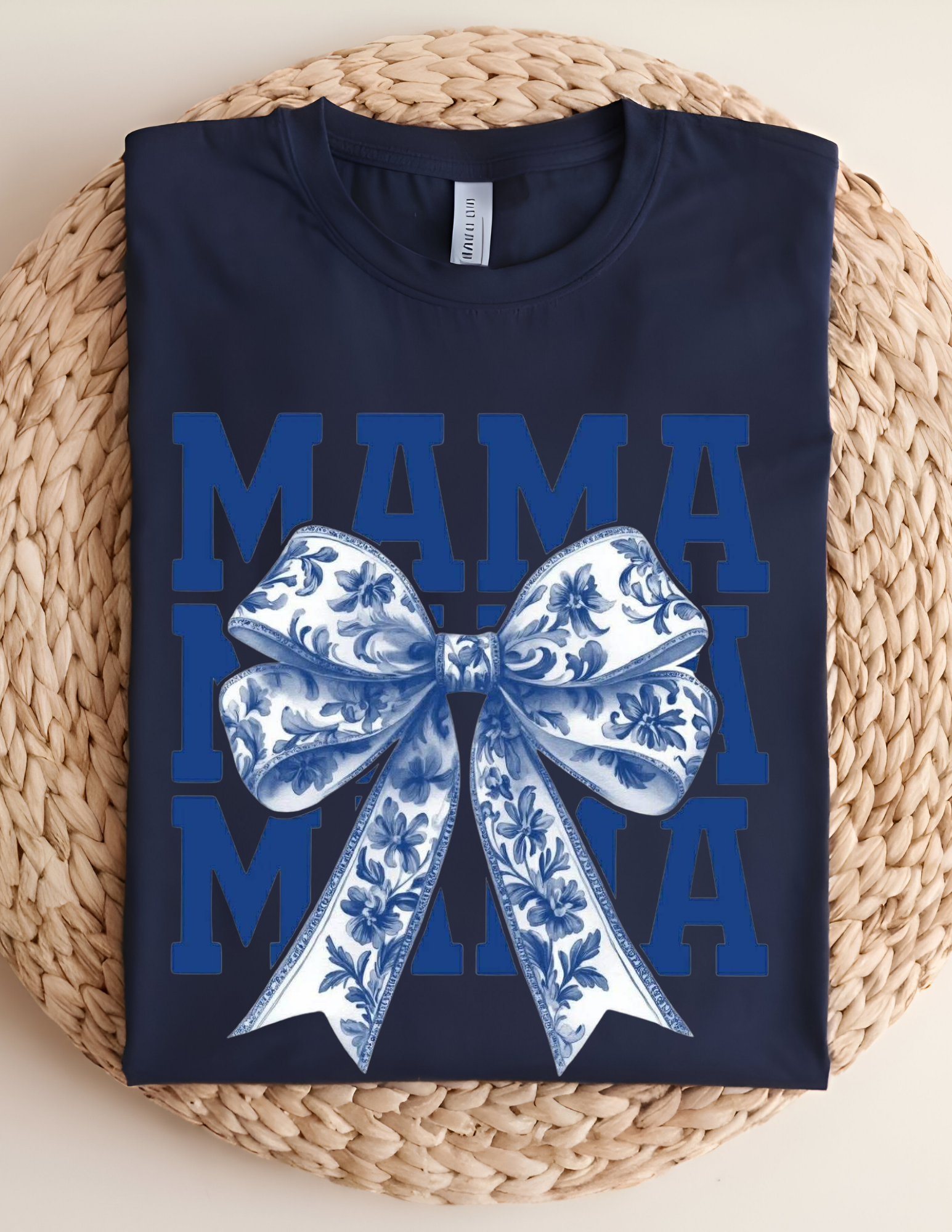 Blue Floral Bow Mama Tee