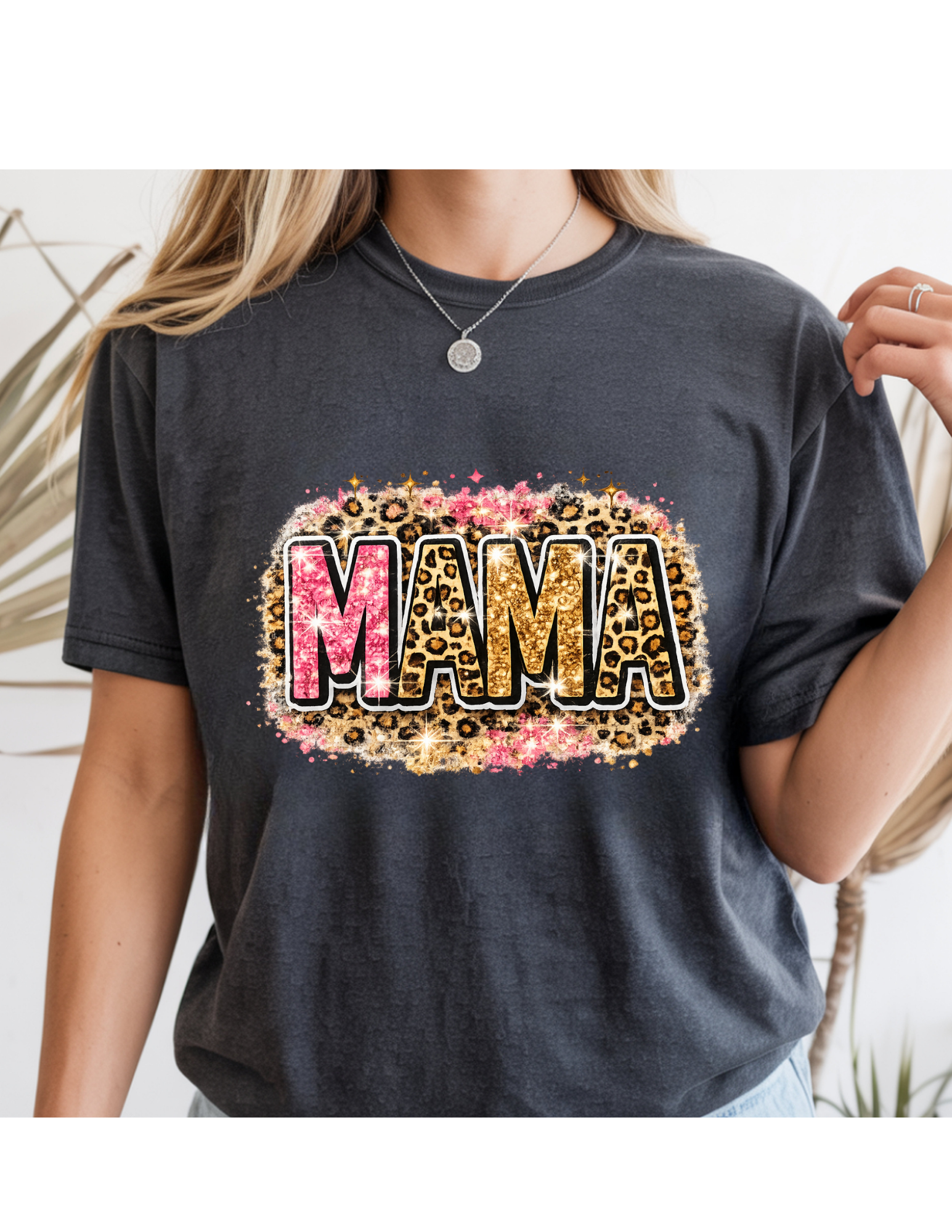 Pink Glitter Leopard Mama Tee