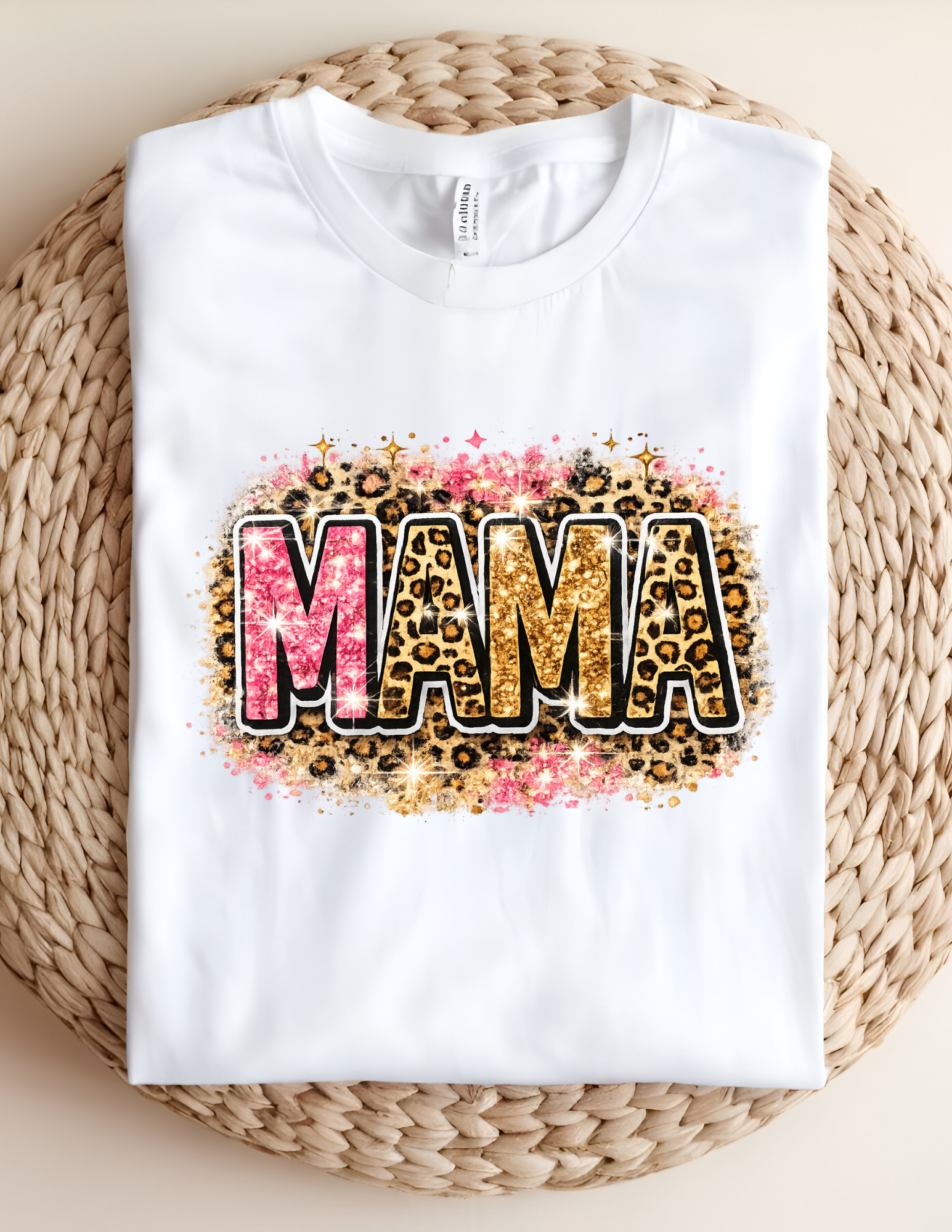 Pink Glitter Leopard Mama Tee