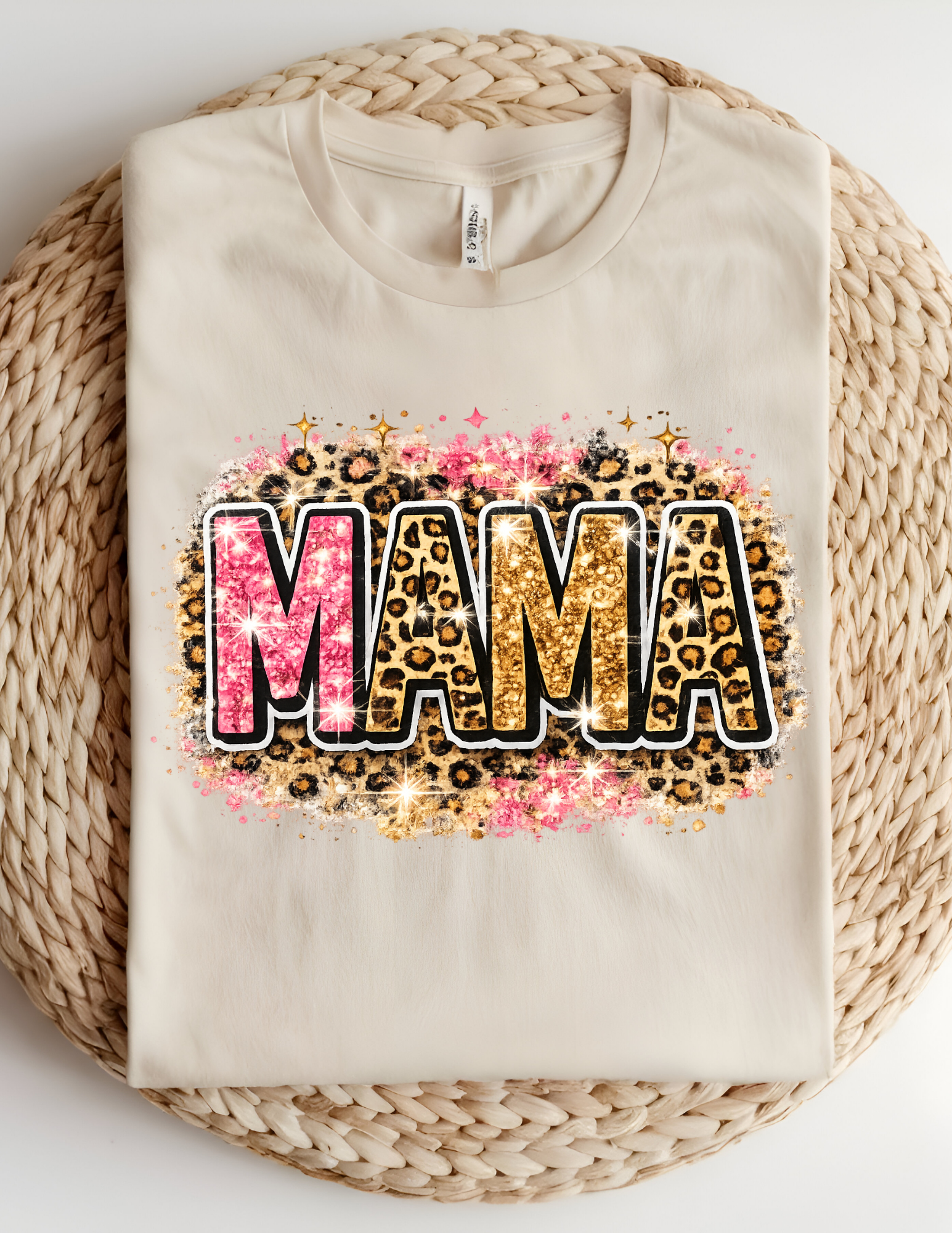 Pink Glitter Leopard Mama Tee