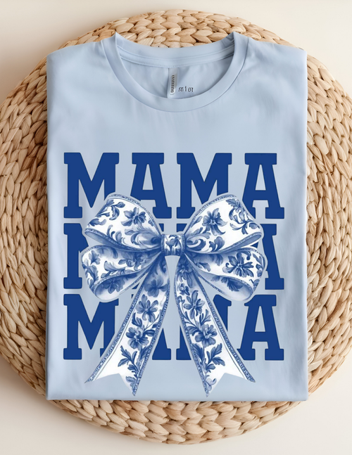 Blue Floral Bow Mama Tee