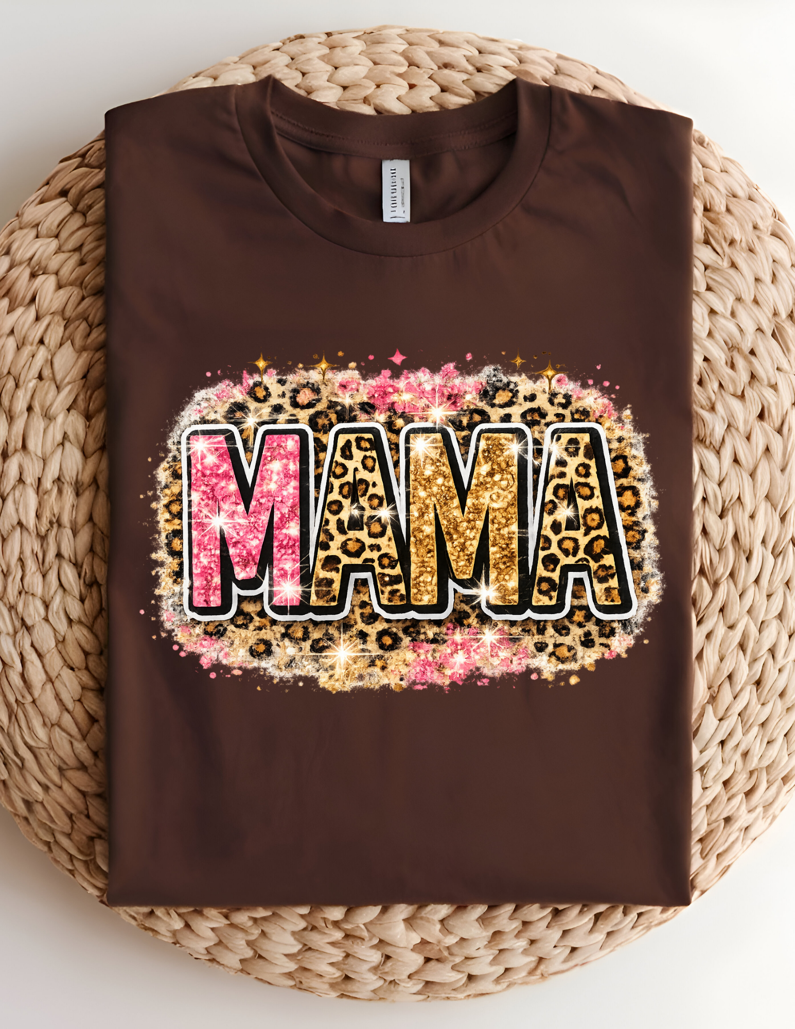 Pink Glitter Leopard Mama Tee