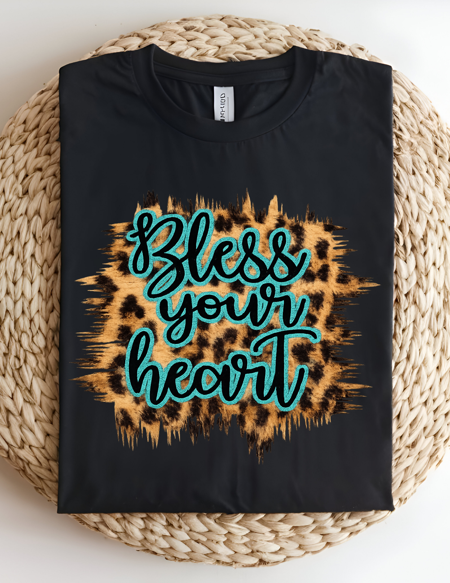 Turquoise Leopard “Bless Your Heart” Tee