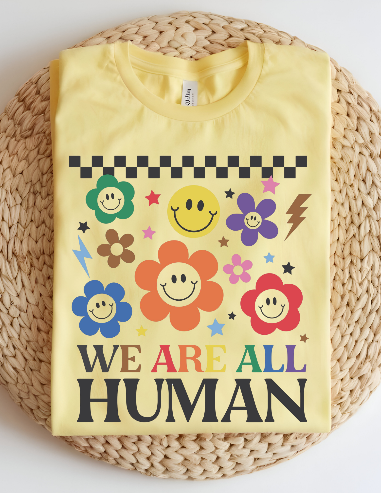 We Are All Human Smiley Flower Pride Tee